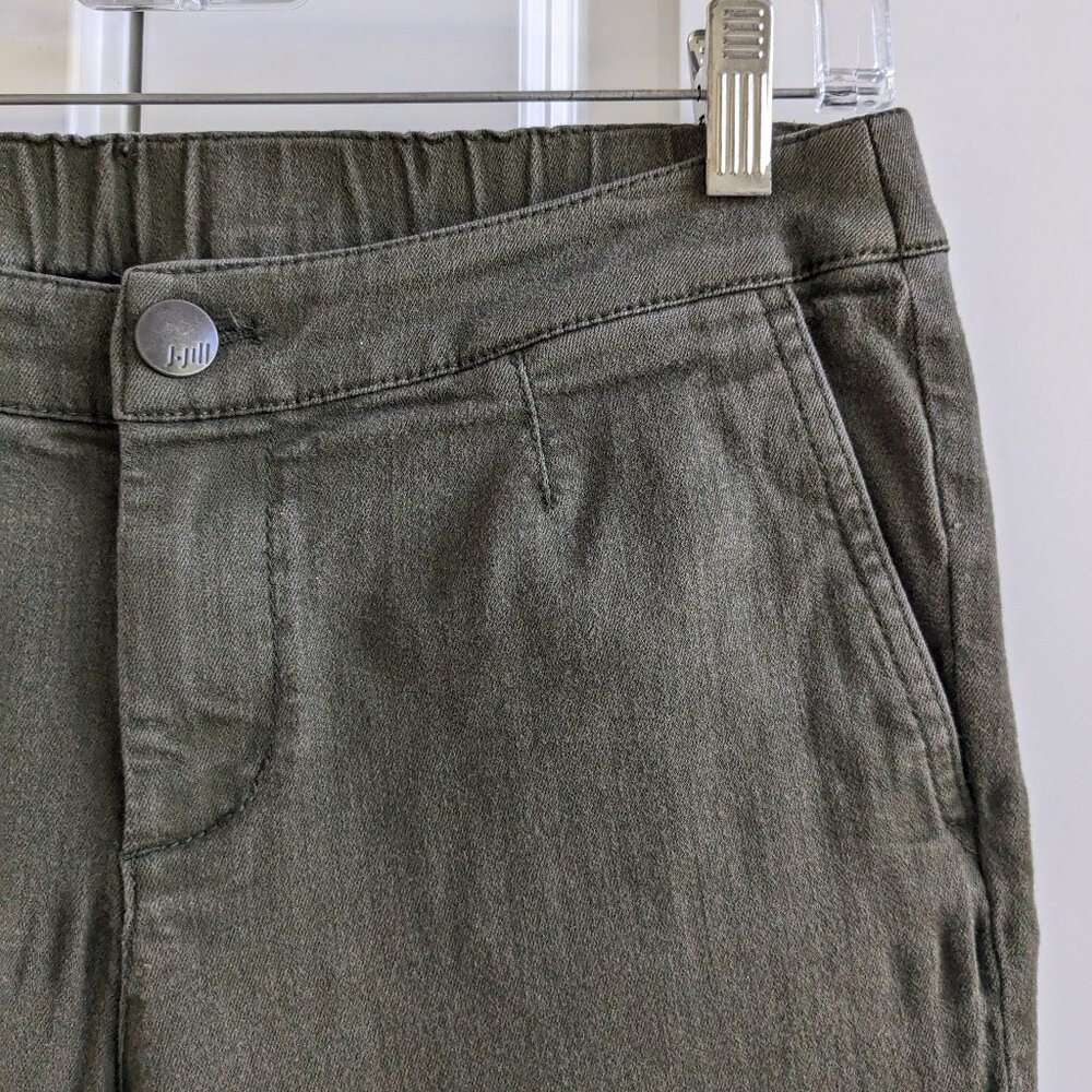 J.Jill Mid Rise Slim Cropped Stretch Jeans Women 8 Petite Khaki Green Raw Hem - Picture 5 of 11